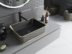 Mexen Catia opzetwastafel 48 x 37 cm, zwart mat/goud rasterpatroon - 21314879