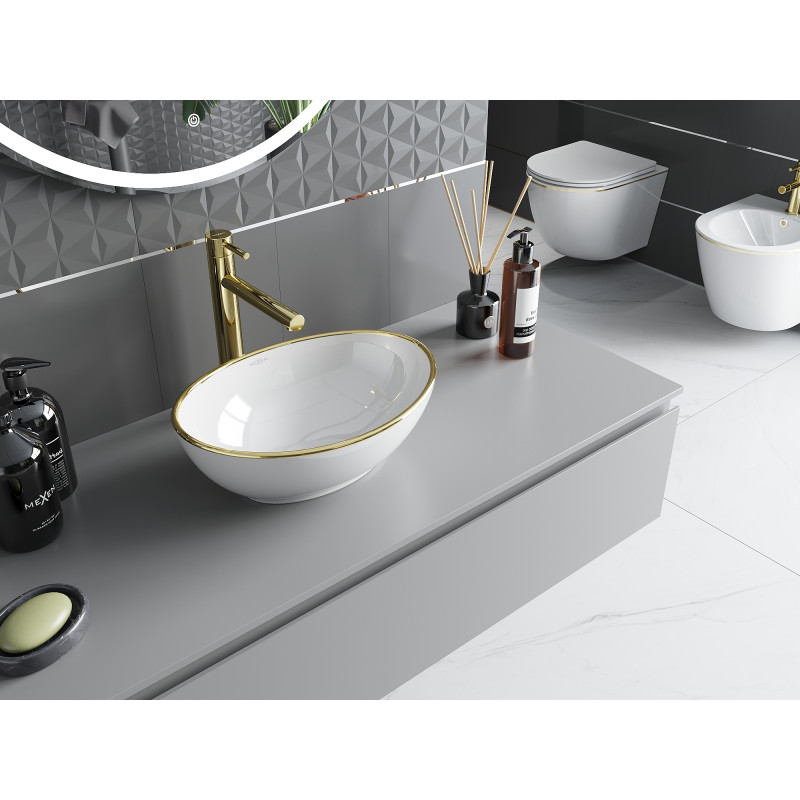 Mexen Elza lavabo à poser 40 x 33 cm, blanc/bord doré - 21014005