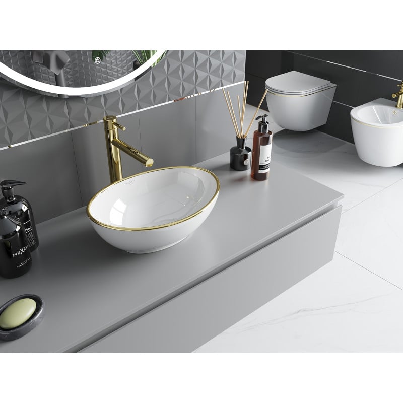 Mexen Elza lavabo da appoggio 40 x 33 cm, bianco/oro bordo - 21014005