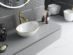 Mexen Elza lavabo de encimera 40 x 33 cm, blanco/dorado borde - 21014005