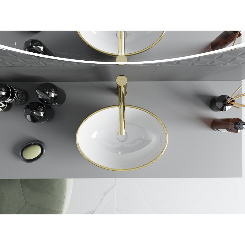 Mexen Elza opbouwwastafel 40 x 33 cm, wit/gouden rand - 21014005