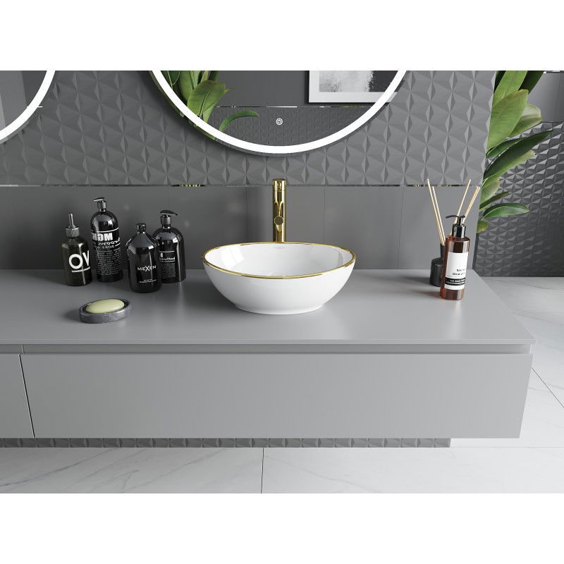 Mexen Elza lavabo de encimera 40 x 33 cm, blanco/dorado borde - 21014005