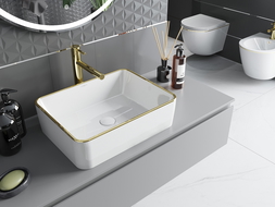 Mexen Catia lavabo da appoggio 48 x 37 cm, bianco/bordo dorato - 21314805