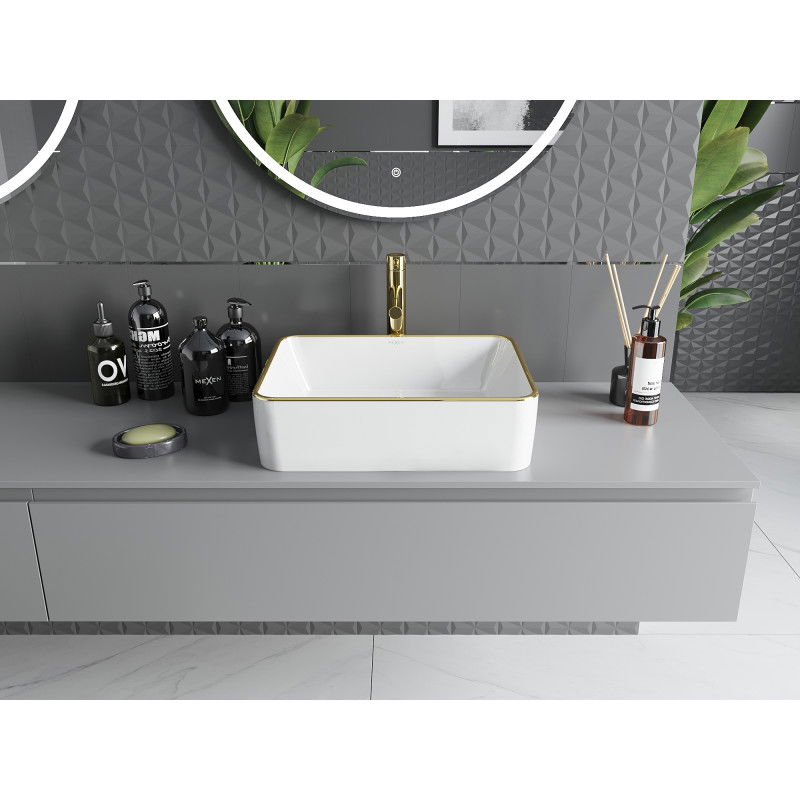 Mexen Catia lavabo sobre encimera 48 x 37 cm, blanco/dorado borde - 21314805