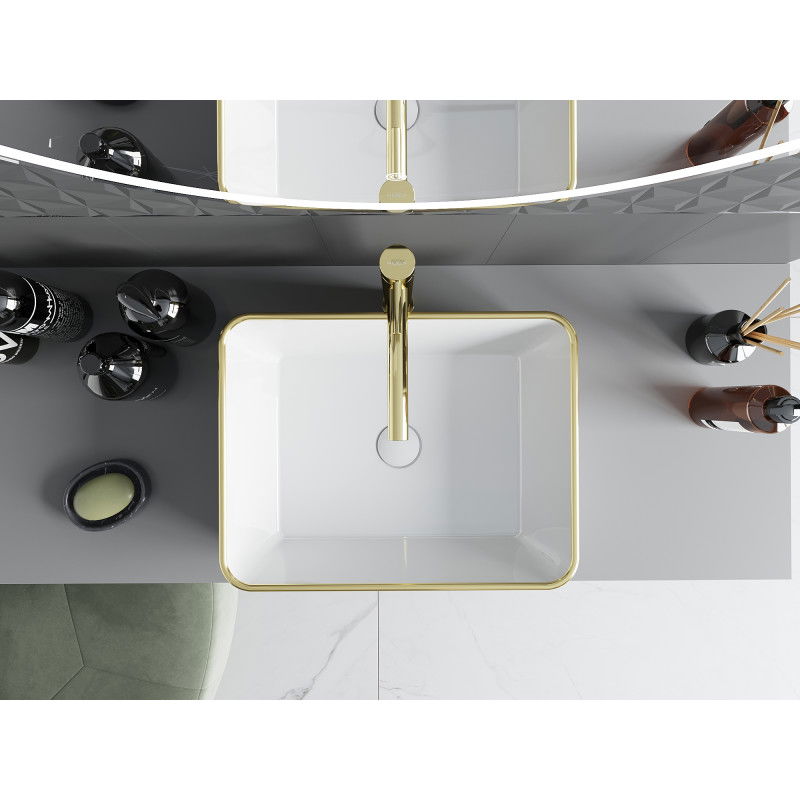 Mexen Catia countertop washbasin 48 x 37 cm, white/gold edge - 21314805