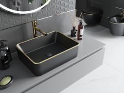 Mexen Catia bänkmonterad handfat 48 x 37 cm, svart matt/guld kant - 21314875