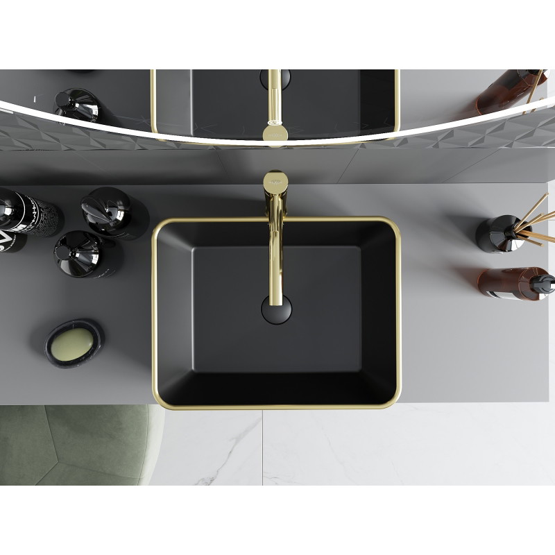 Mexen Catia lavabo sur plan 48 x 37 cm, noir mat/rebord doré - 21314875