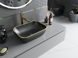 Mexen Rita lavabo sobre encimera 45 x 32 cm, negro mate/oro borde - 21084575