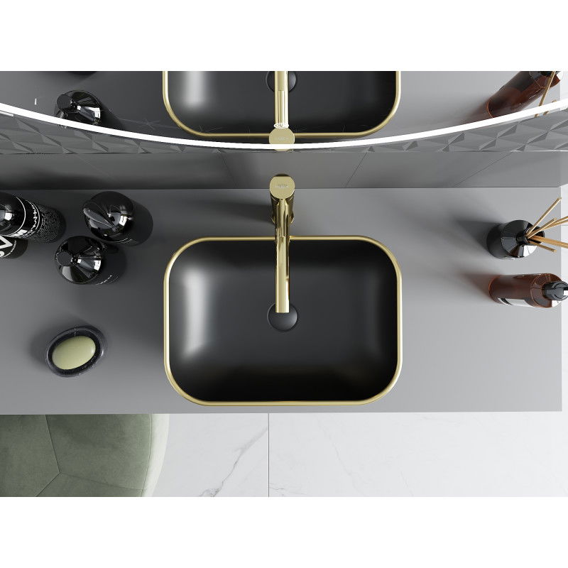 Mexen Rita opbouw wasbak 45 x 32 cm, mat zwart/gouden rand - 21084575