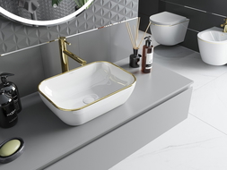 Mexen Rita lavabo à poser 45 x 32 cm, blanc/or bord - 21084505