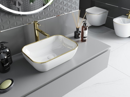 Mexen Rita lavabo sobre encimera 45 x 32 cm, blanco/oro borde - 21084505