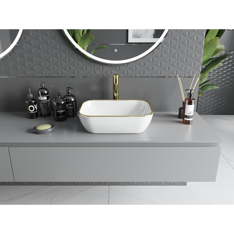 Mexen Rita lavabo à poser 45 x 32 cm, bord blanc/or - 21084505