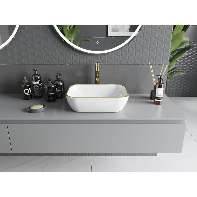 Mexen Rita lavabo da appoggio 45 x 32 cm, bianco/oro bordo - 21084505