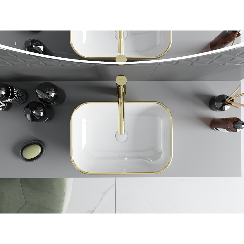 Mexen Rita lavabo de sobreponer 45 x 32 cm, blanco/borde dorado - 21084505