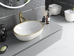Mexen Viki opzetwastafel 48 x 35 cm, wit/goud ruitpatroon - 21054809