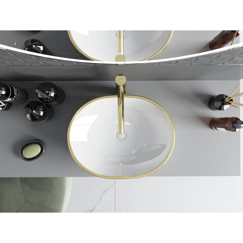 Mexen Viki opzetwastafel 48 x 35 cm, wit/goud ruitpatroon - 21054809