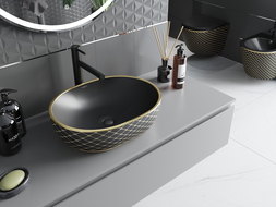 Mexen Viki Aufsatzwaschbecken 48 x 35 cm, schwarz matt/goldenes Karomuster - 21054879