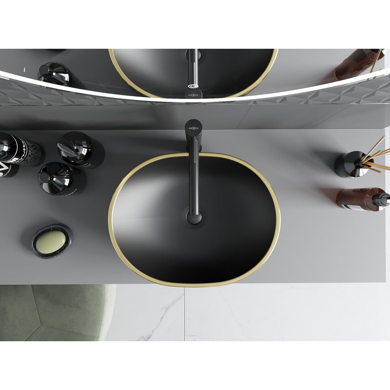 Mexen Viki countertop washbasin 48 x 35 cm, black matte/golden grid pattern - 21054879