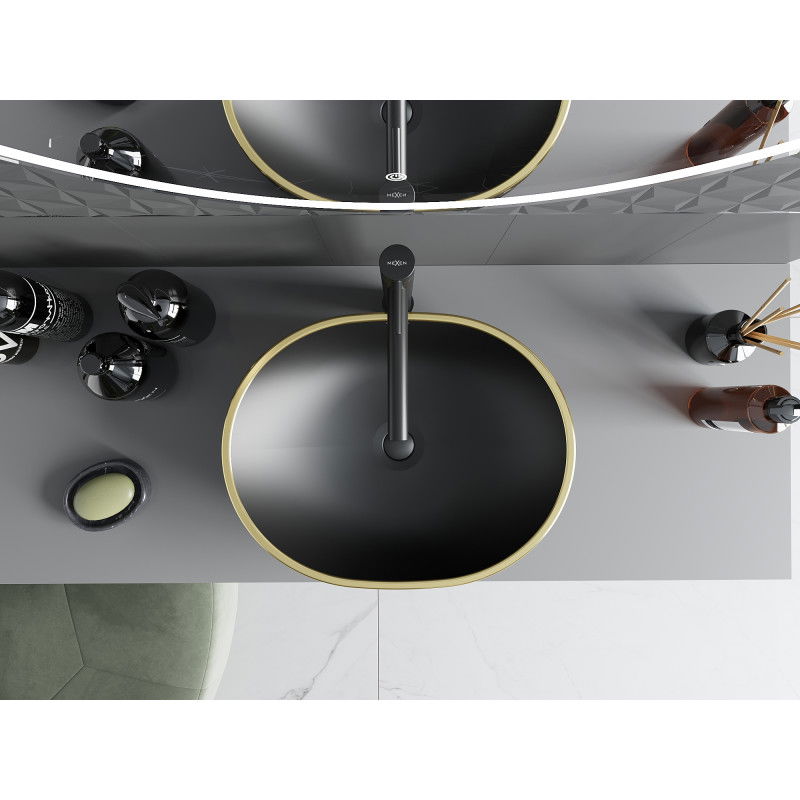 Mexen Viki lavabo de encimera 48 x 35 cm, negro mate/diseño de cuadrícula dorado - 21054879