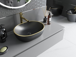 Mexen Viki lavabo da appoggio 48 x 35 cm, nero opaco/bordo dorato - 21054875