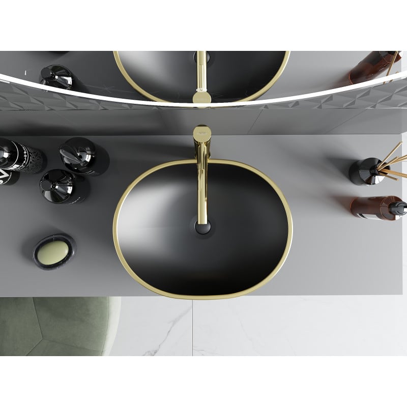 Mexen Viki lavabo à poser 48 x 35 cm, noir mat/bord doré - 21054875