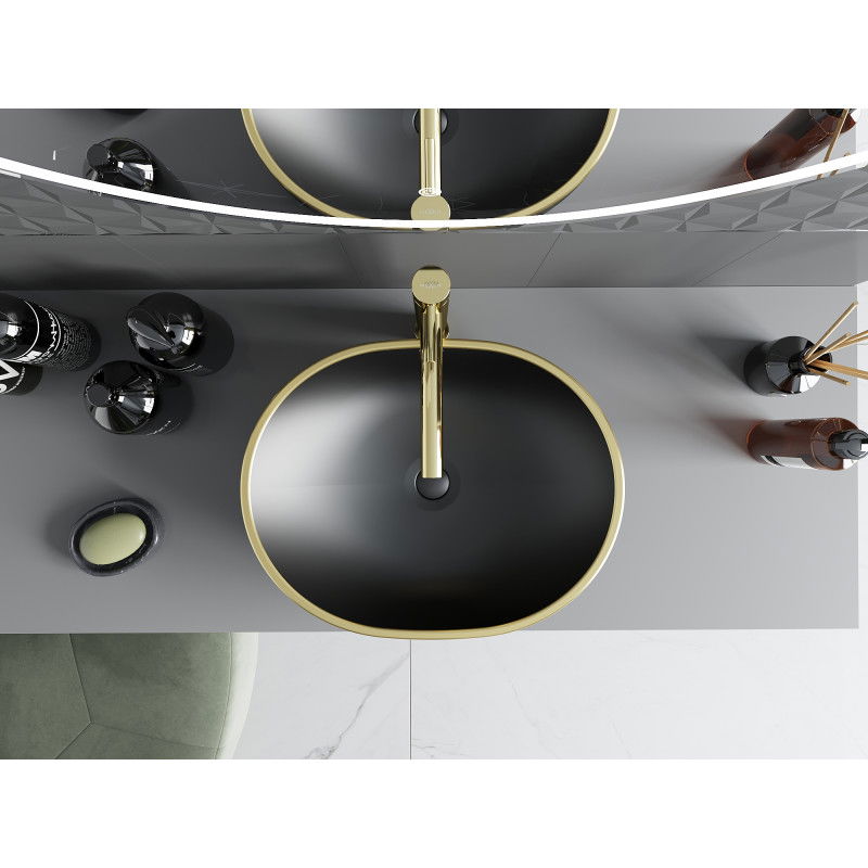 Mexen Viki lavabo sobre encimera 48 x 35 cm, negro mate/borde dorado - 21054875