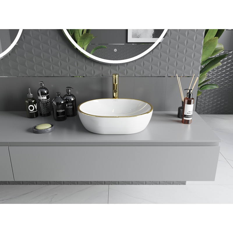 Mexen Viki laudapealne valamu 48 x 35 cm, valge/kuldne serv - 21054805