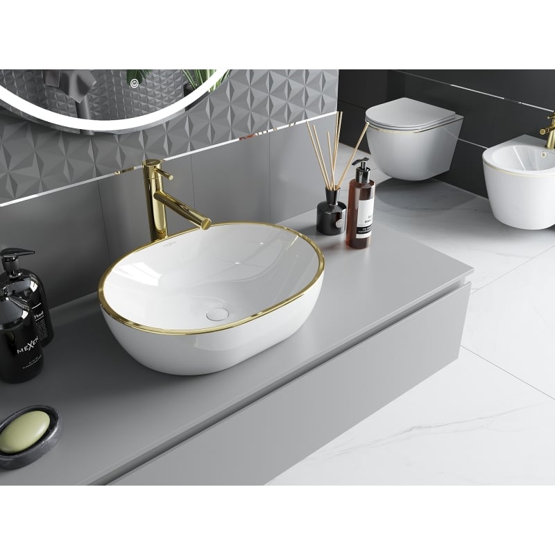 Mexen Viki laudapealne valamu 48 x 35 cm, valge/kuldne serv - 21054805