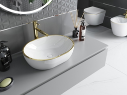 Mexen Viki Aufsatzwaschbecken 48 x 35 cm, weiß/goldener Rand - 21054805