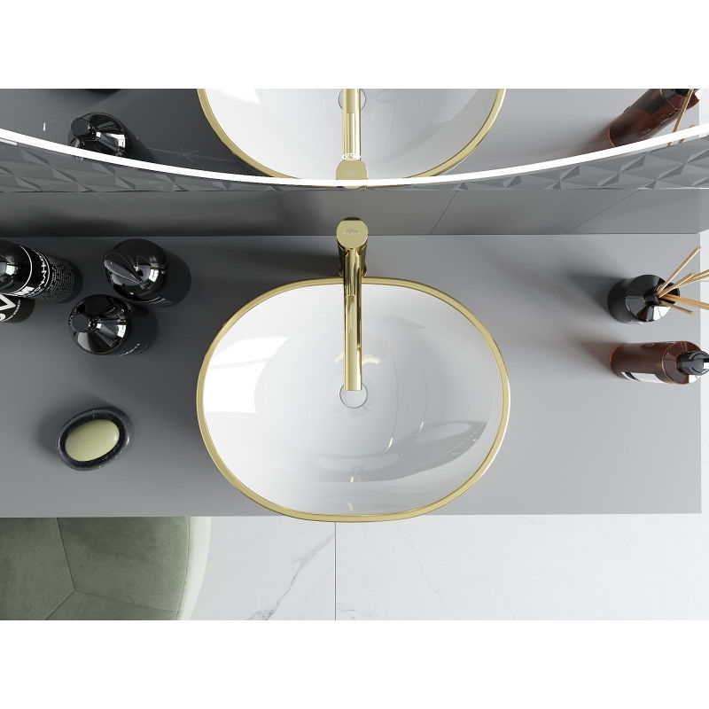 Mexen Viki opbouw wastafel 48 x 35 cm, wit/gouden rand - 21054805