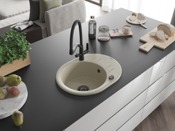 Mexen Kevin 1-compartment granite sink with Duo kitchen faucet, beige - 6517-69-671701-70-B