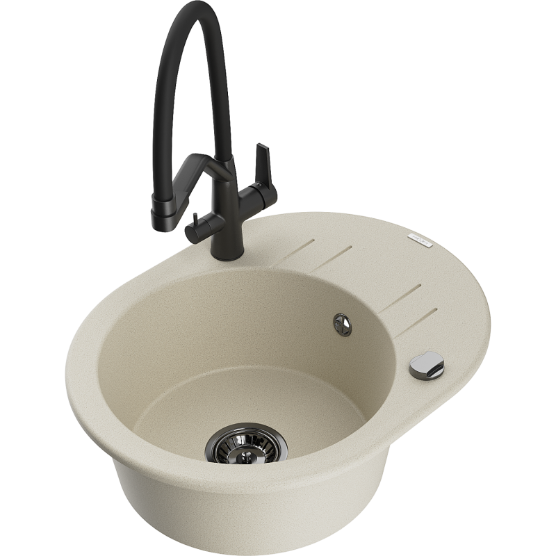 Mexen Kevin fregadero de granito de 1 seno con grifo de cocina Duo, beige - 6517-69-671701-70-B