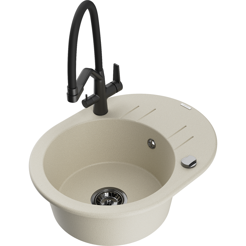 Mexen Kevin lava-loiça de granito 1-comportamento com torneira de cozinha Duo, bege - 6517-69-671701-70-B