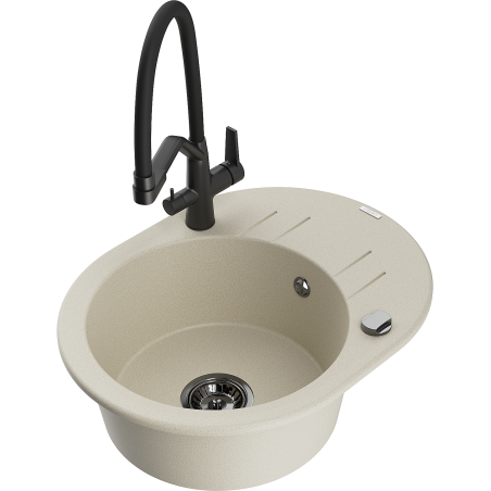 Mexen Kevin 1-bowl granite sink with Duo kitchen tap, beige - 6517-69-671701-70-B