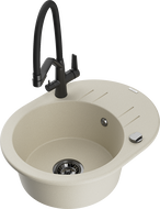Mexen Kevin fregadero de granito de 1 seno con grifo de cocina Duo, beige - 6517-69-671701-70-B