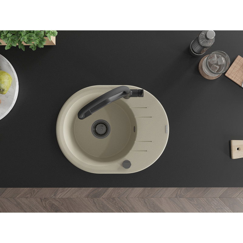 Mexen Kevin 1-bowl granite sink with Duo kitchen tap, beige - 6517-69-671701-70-B