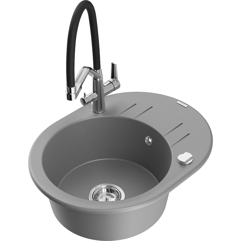 Mexen Kevin 1-bowl granite kitchen sink with Duo tap, grey - 6517-71-671701-07