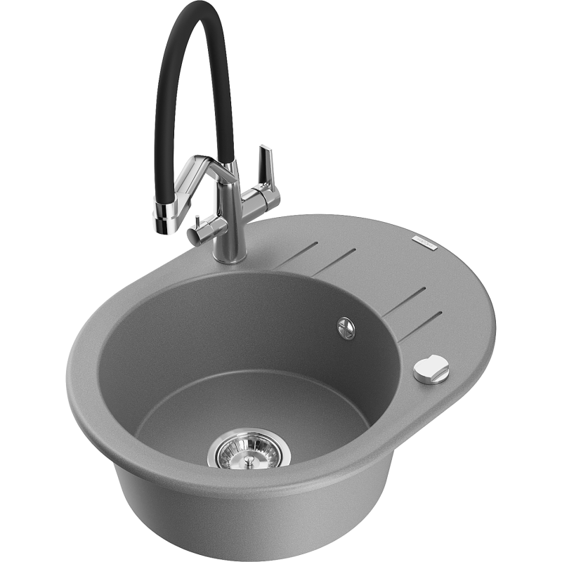 Mexen Kevin évier en granit 1 cuve avec robinet de cuisine Duo, gris - 6517-71-671701-07