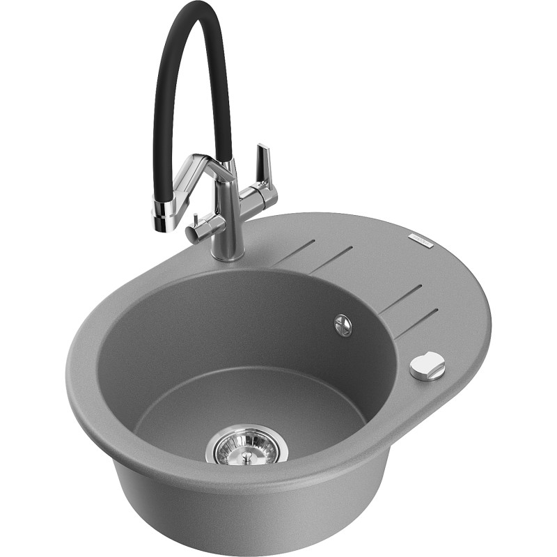 Mexen Kevin fregadero de granito de 1 tazón con grifo de cocina Duo, gris - 6517-71-671701-07