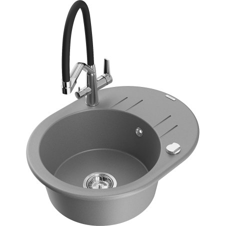 Mexen Kevin fregadero de cocina de granito de 1 seno con grifo Duo, gris - 6517-71-671701-07