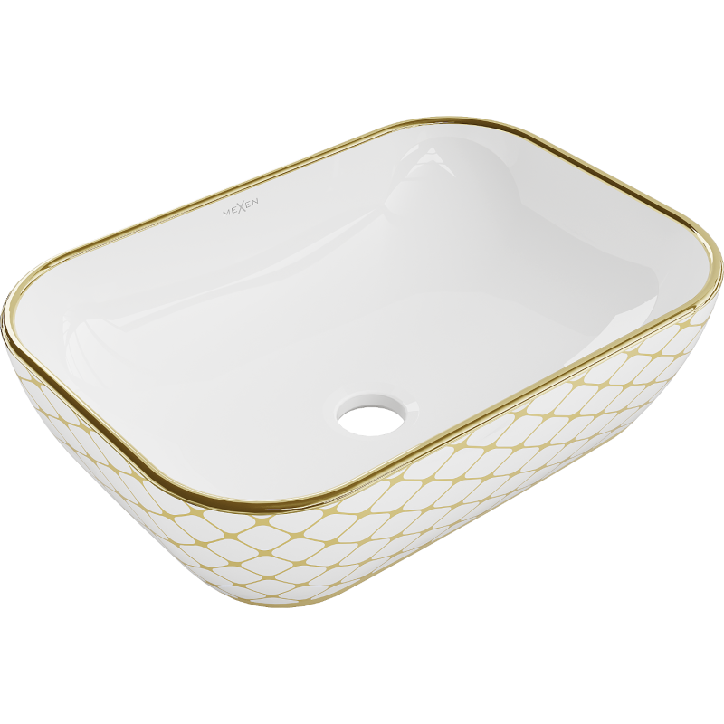 Mexen Rita countertop washbasin 45 x 32 cm, white/gold check pattern - 21084509