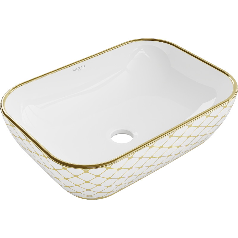 Mexen Rita lavabo sobre encimera 45 x 32 cm, blanco/dorado patrón de cuadrícula - 21084509