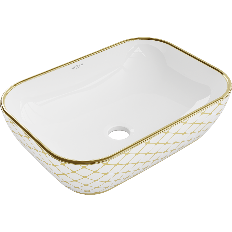 Mexen Rita lavandino da appoggio 45 x 32 cm, bianco/dorato motivo a griglia - 21084509