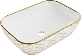 Mexen Rita lavandino da appoggio 45 x 32 cm, bianco/dorato motivo a griglia - 21084509