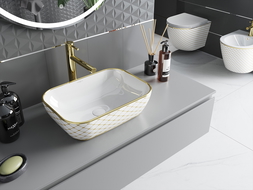 Mexen Rita 45 x 32 cm Aufsatzwaschbecken, wäiss/gouden Karomuster - 21084509