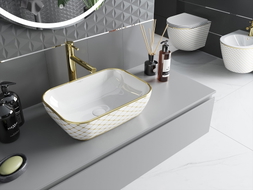 Mexen Rita countertop washbasin 45 x 32 cm, white/gold plaid pattern - 21084509