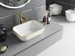 Mexen Rita lavabo à poser 45 x 32 cm, blanc/or motif à carreaux - 21084509
