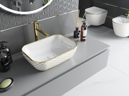 Mexen Rita lavabo sobre encimera 45 x 32 cm, blanco/dorado patrón de cuadrícula - 21084509