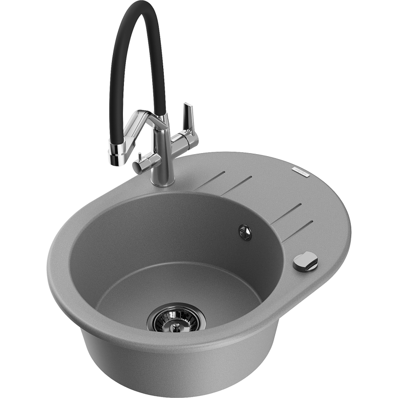Mexen Kevin fregadero de granito de 1 cubeta con grifo de cocina Duo, gris - 6517-71-671701-07-B