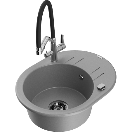 Mexen Kevin 1-Bowl Granite Kitchen Sink with Duo Faucet, Grey - 6517-71-671701-07-B